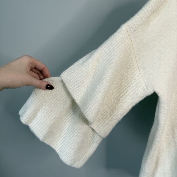 Madewell Tier Sleeve Ivory Wool Pullover Sweater in Cozy Yarn Size Medium - Picture 2 of 7